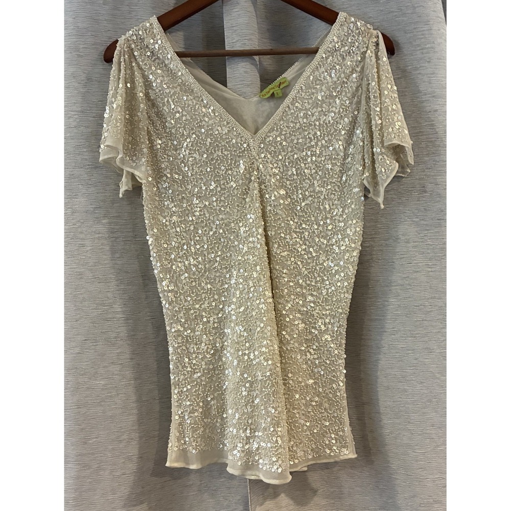 Vintage An Indian Summer Sequin Blouse Cold Shoulder Size Large Festival